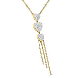 14K Yellow Gold 0.34ct  Three Heart Drop Necklace Round Diamond Pendant 16" Long Wholesale