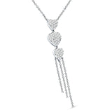 14K White Gold 0.34ct  Three Heart Drop Necklace Round Diamond Pendant 16" Long Wholesale