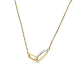 14K Yellow Gold 0.03ct Interlocking Oval Paperclip Charm Necklace Natural Diamond Pendant 18" Long