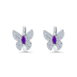 Butterfly Marquise Lever Back Earrings Hoop Huggie Design Simulated Amethyst CZ 925 Sterling Silver (12mm)