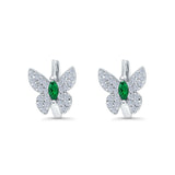 Butterfly Marquise Lever Back Earrings Hoop Huggie Design Simulated Green Emerald CZ 925 Sterling Silver (12mm)