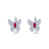 Butterfly Marquise Lever Back Earrings Hoop Huggie Design Simulated Ruby CZ 925 Sterling Silver (12mm)