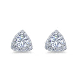 Halo Stud Earrings Simulated CZ Round 925 Sterling Silver(8mm)