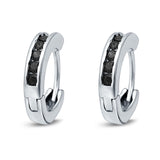 Eternity Huggie Hoop Earrings Channel Round Simulated Black CZ 925 Sterling Silver
