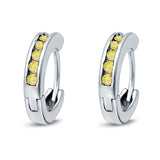 Eternity Huggie Hoop Earrings Channel Round Simulated Yellow CZ 925 Sterling Silver