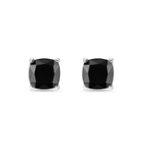 Solitaire Cushion Stud Earrings Simulated Black CZ 925 Sterling Silver