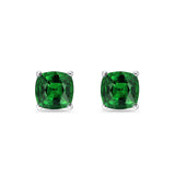 Solitaire Cushion Stud Earrings Simulated Green Emerald CZ 925 Sterling Silver