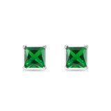 Solitaire Princess Cut Stud Earrings Simulated Green Emerald CZ 925 Sterling Silver