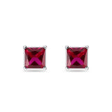 Solitaire Princess Cut Stud Earrings Simulated Ruby CZ 925 Sterling Silver
