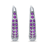 Eternity Huggie Hoop Earrings Channel Round Simulated Amethyst CZ 925 Sterling Silver (14mm)