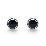 Twisted Rope Design Stud Post Earrings Round Simulated Black Onyx 925 Sterling Silver