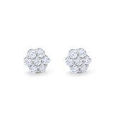 8mm Cluster 7-Stone Round Simulated CZ 925 Sterling Silver Screwback Flower Stud Earring