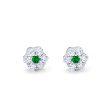 Cluster 7-Stone Round 8mm Simulated Green Emerald CZ 925 Sterling Silver Screwback Flower Stud Earring
