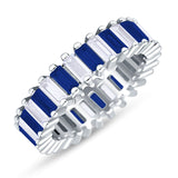 Emerald Cut Full Eternity Ring Blue Sapphire CZ 925 Sterling Silver Wholesale