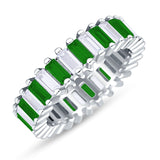 Emerald Cut Full Eternity Ring Green Emerald CZ 925 Sterling Silver Wholesale