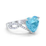 Art Deco Heart Promise Twisted Shank Simulated Aquamarine CZ Wedding Ring 925 Sterling Silver