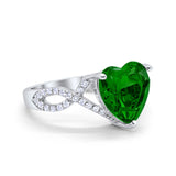 Art Deco Heart Promise Twisted Shank Simulated Green Emerald CZ Wedding Ring 925 Sterling Silver
