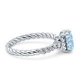 Twisted Rope Hidden Halo Oval Engagement Ring Simulated Aquamarine 925 Sterling Silver Wholesale