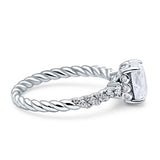 Twisted Rope Hidden Halo Oval Engagement Ring Cubic Zirconia 925 Sterling Silver Wholesale