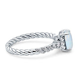 Twisted Rope Hidden Halo Oval Engagement Ring Lab Created White Opal 925 Sterling Silver Wholesale