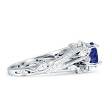 Round Engagement Ring Split Shank Blue Sapphire CZ 925 Sterling Silver Wholesale