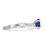 Petite Round Solitaire Ring Baguette Blue Sapphire CZ 925 Sterling Silver Wholesale