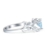 Heart Leaf Art Deco Promise Ring Aquamarine CZ 925 Sterling Silver wholesale