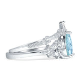 Two Piece Pear Teardrop Bridal Ring Aquamarine CZ 925 Sterling Silver Wholesale