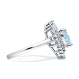 Heart Halo Aquamarine CZ Bridal Promise Ring 925 Sterling Silver Wholesale