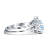 Two Piece Round Vintage Style Bridal Ring Aquamarine CZ 925 Sterling Silver Wholesale