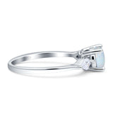 Three Stone Ring Kite Shape Accent Round Lab Created White Opal 925 Sterling Silver Wholesale
