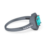 Halo Accent Engagement Ring Black Tone, Simulated Paraiba Tourmaline CZ 925 Sterling Silver