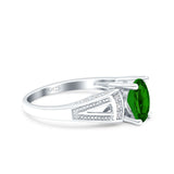 Oval Art Deco Wedding Engagement Ring Simulated Green Emerald CZ 925 Sterling Silver