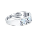 Half Eternity Ring Wedding Engagement Band Triangle Lab Created White Opal 925 Sterling Silver