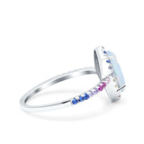 Marquise Art Deco MultiColor Wedding Bridal Ring Lab Created White Opal 925 Sterling Silver