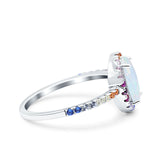Oval Art Deco Multiple Color Wedding Bridal Ring Lab Created White Opal 925 Sterling Silver