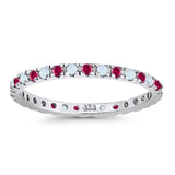 Stackable Band Wedding Ring Round Full Eternity Lab White Opal & Simulated Ruby CZ 925 Sterling Silver