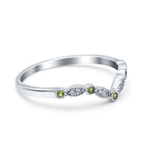 Curved Marquise Half Eternity Stackable Band Ring Simulated Peridot CZ 925 Sterling Silver