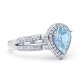 Vintage Style Teardrop Pear Halo Engagement Ring Simulated Aquamarine 925 Sterling Silver Wholesale
