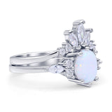 Two Piece Oval Vintage Style Bridal Engagement Ring Lab Created White Opal 925 Sterling Silver Wholesale