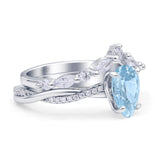 Teardrop Pear Twisted Infinity Style Bridal Two Piece Engagement Ring Simulated Aquamarine 925 Sterling Silver Wholesale