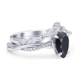 Teardrop Pear Twisted Infinity Style Bridal Two Piece Engagement Ring Simulated Black 925 Sterling Silver Wholesale