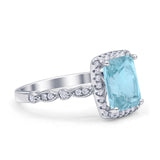 Art Deco Accent Halo Radiant Engagement Ring Simulated Aquamarine 925 Sterling Silver Wholesale