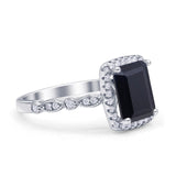 Art Deco Accent Halo Radiant Engagement Ring Simulated Black 925 Sterling Silver Wholesale