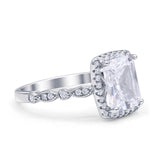 Art Deco Accent Halo Radiant Engagement Ring Cubic Zirconia 925 Sterling Silver Wholesale