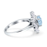 Wholesale Floral Art Deco Round Engagement Ring Simulated Aquamarine CZ 925 Sterling Silver
