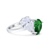 Teardrop Pear Art Deco Wedding Ring Simulated Green Emerald CZ 925 Sterling Silver