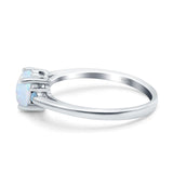 Art Deco Heart Three Stone Wedding Ring Aquamarine Lab Created White Opal 925 Sterling Silver