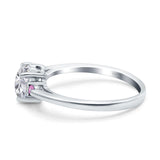 Art Deco Heart Three Stone Wedding Ring Pink Simulated Cubic Zirconia 925 Sterling Silver