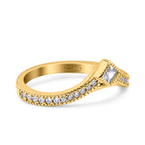 Princess Cut Art Deco Engagement Wedding Half Eternity Ring Yellow Tone, Simulated CZ 925 Sterling Silver